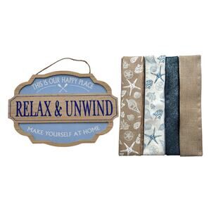 Relax and Unwind Lake House Sign & Ribbon Bundle, DIY Cabin Wreath Supply Kit